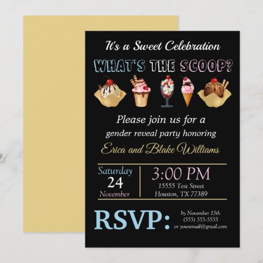 Wat is de Scoop Gender Reopenbaart Uitnodiging (Voorkant / Achterkant)