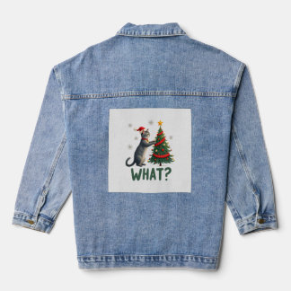 Wat is die grappige kat die kerstboom omver duwt K Denim Jacket