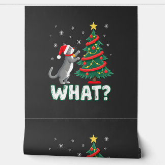 Wat is een grappige kat die een kerstboom omver du behang