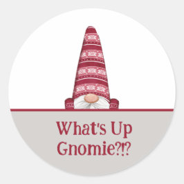 Wat is er in Gnomie Custom Text Holiday? Ronde Sticker