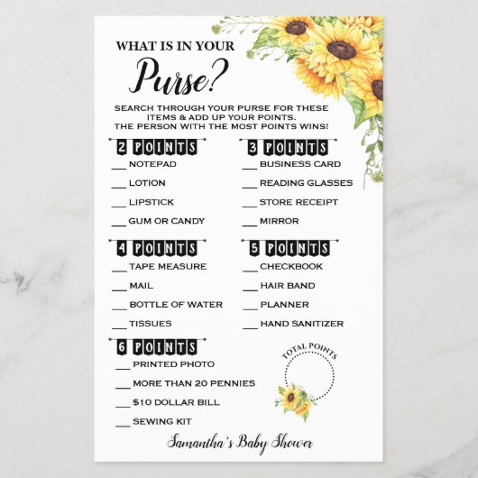 Wat is er in uw Baby shower game Kaart (Voorkant)