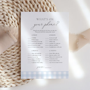 Wat is er op uw telefoon Blue Gingham Baby shower  Kaart