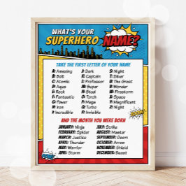 Wat is jouw superheld Name Party game Poster? Poster