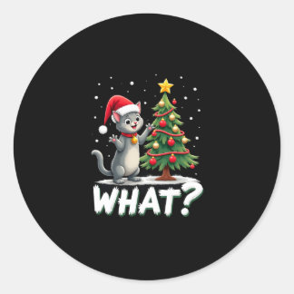 Wat is Leuk Kat die Kerstboom Omverduwt Kerstkat X Ronde Sticker
