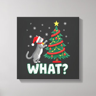 Wat is Leuk Kat Duwt Kerstboom Om Kat Xma Canvas Afdruk