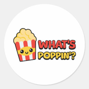 Wat is Poppin! Schattigee Popcorn Pun Cartoon Ronde Sticker