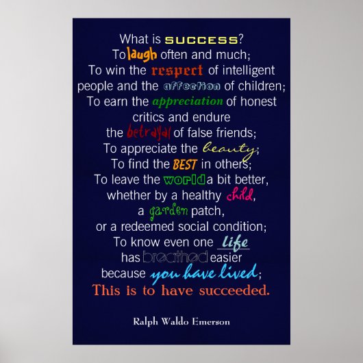 "Wat is succes?" - Ralph Waldo Emerson Poster (Voorkant)