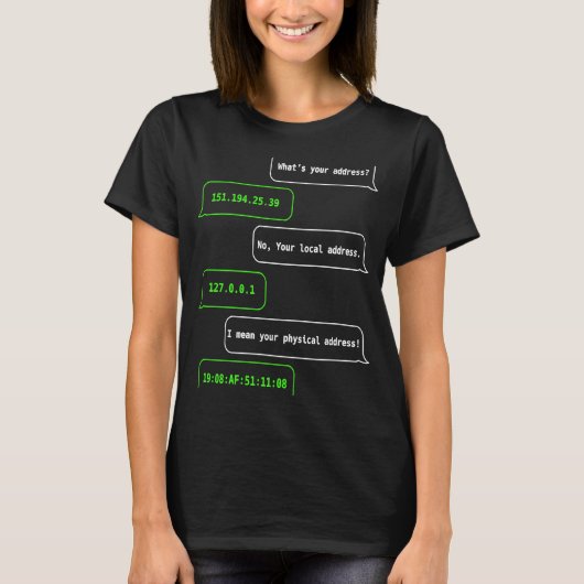 Wat is uw adres netwerkcomputer nodig IT T-shirt (Voorkant)