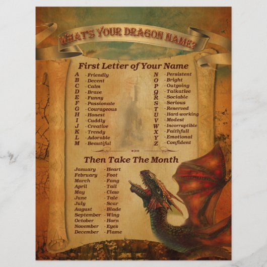 Wat is uw afdrukbare naam voor draak (Voorkant)