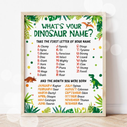 Wat is uw Dinosaur Name Party Poster