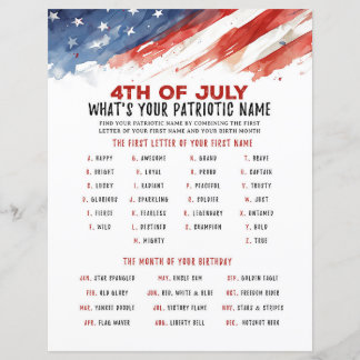 Wat is uw patriottische naam 4 juli Party Game