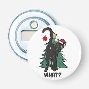 Wat? Kerstmis Black Cat vakantie ontwerp Button Flesopener
