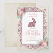 Wat konijntje eerste 1e verjaardag uitnodiging (Voorkant / Achterkant)