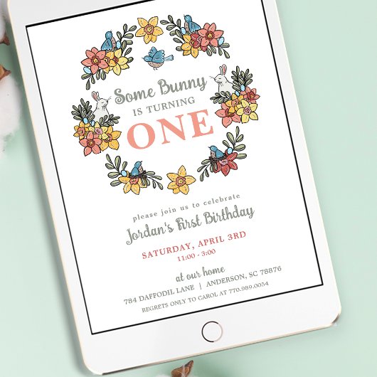 Wat konijntje Pasen Eerste Verjaardag Uitnodiging