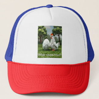 Wat kwam eerst de kip of het ei? trucker pet