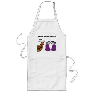 wat kwam eerst? kip of aubergine? Schort