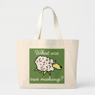 "Wat maak je?" Schapen Cartoon Projecttas Grote Tote Bag