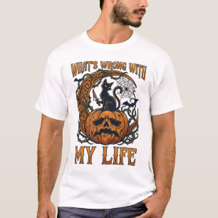 Wat Mis Is Leven Halloween Zwarte Kat Pompoen Mes T-shirt