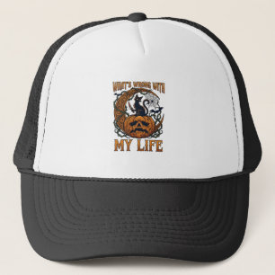 Wat Mis Is Leven Halloween Zwarte Kat Pompoen Mes Trucker Pet