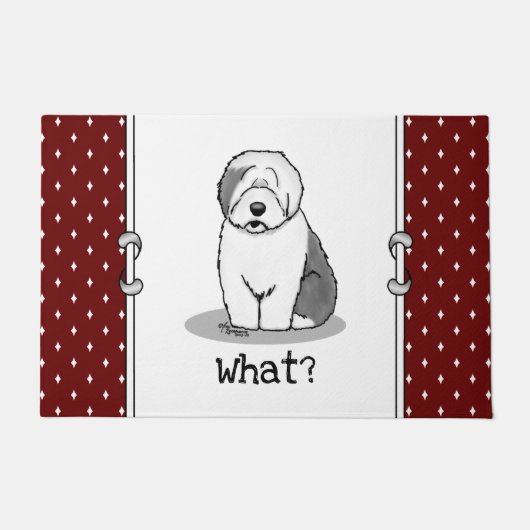 Wat? Oud Engels Sheepdog (Grey 1) Funny Deurmat (Voorkant)