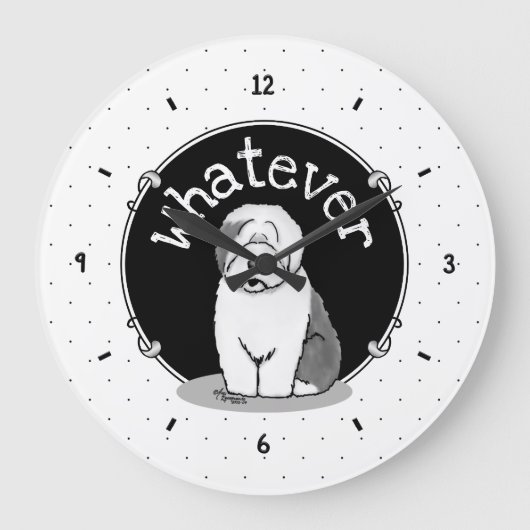 Wat? Oud Engels Sheepdog (Grey 1) Funny Grote Klok (Voorkant)