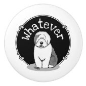 Wat? Oud Engels Sheepdog (Grey 1) Funny Keramische Knop (Voorkant)