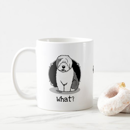 Wat? Oud Engels Sheepdog (Grey 1) Funny Koffiemok (Met donut)