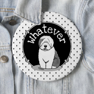Wat? Oud Engels Sheepdog (Grey 1) Funny Ronde Button 6,0 Cm