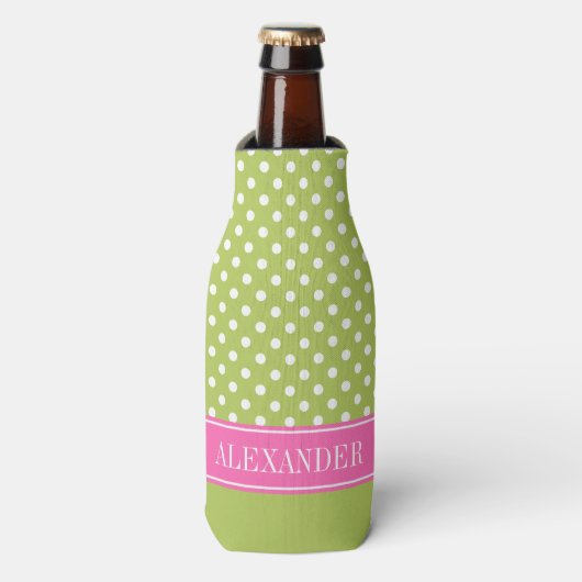 Wat Polka Dot CB Hot Pink Naam Monogram Flesjeskoeler (Fles Voorkant)