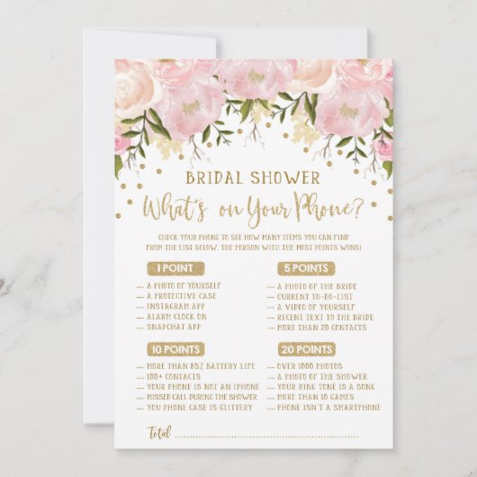 Wat staat er op je telefoon bruidsdouche spel roze (Voorkant)