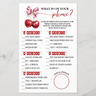 Wat staat er op je telefoon Cherry Baby shower Gam Flyer