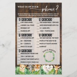 Wat staat er op je telefoon Safari Baby shower Gam Flyer