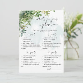 Wat staat er op jouw telefoon Baby Shower spel Kaart