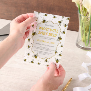 Wat zal Baby Bee, Schattige Bee Pattern Geslacht o Vellum Uitnodigingen