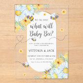 Wat zal Baby Bee White Flowers geslacht onthullen Acryl Uitnodigingen (Voorkant)