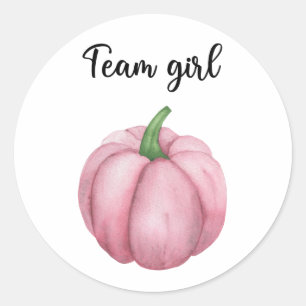 Wat zal baby zijn team meisje pompoen ronde sticker
