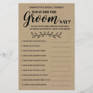 Wat zei de Bruidegom? Bruiloft spelkaart voor Brui Flyer