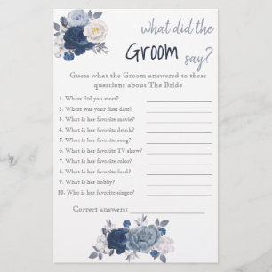 Wat zei de Groom? Blue Flower Shower-game Flyer