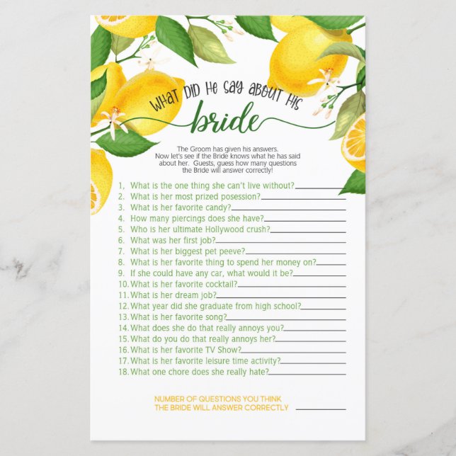 Wat zei hij over zijn bruid Game - Citroen (Voorkant)