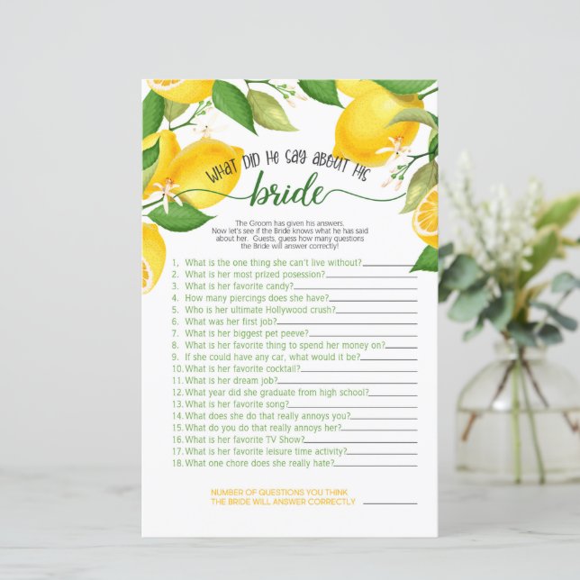 Wat zei hij over zijn bruid Game - Lemon (Staand voorkant)