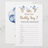 Wat zei papa Teddy Bear Boy Baby shower (Voorkant / Achterkant)