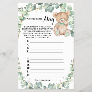 Wat zit er in de Zak Beer Baby Shower Spelkaart Flyer