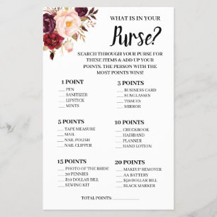 Wat zit er in je Purse Marsala Shower Game Card? Flyer