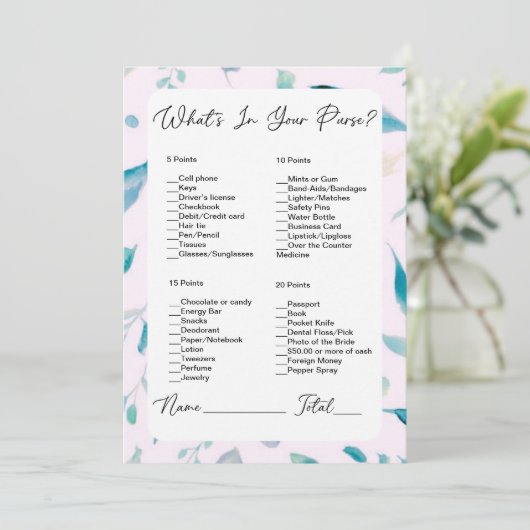 Wat zit er in je tas roze groen Vrijgezellenfeest Kaart (Staand voorkant)