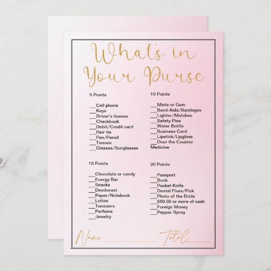 Wat zit er in je tas Roze Ombre Bruidsdouche Kaart (Voorkant / Achterkant)