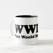 Wat zou Dawkins doen? Tweekleurige Koffiemok (Voorkant links)