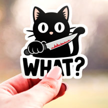 Wat? Zwarte Kat met Mes Grappige Vinyl