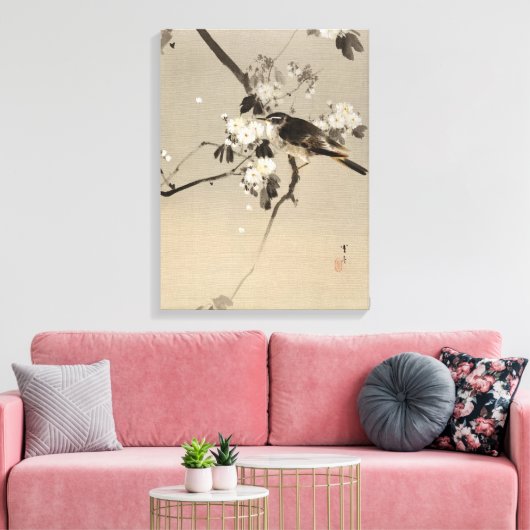 Watanabe Seitei Bird on a Flowering Branch Canvas Afdruk (Insitu (Woonkamer))