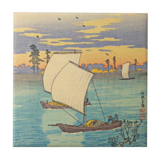Watanabe Shotei-Sunset Glow in Tone River Tegeltje (Voorkant)