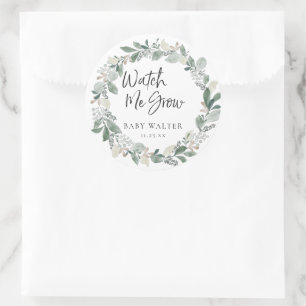 Watch Me Grow   Eucalyptus Baby Shower Favor  Ronde Sticker